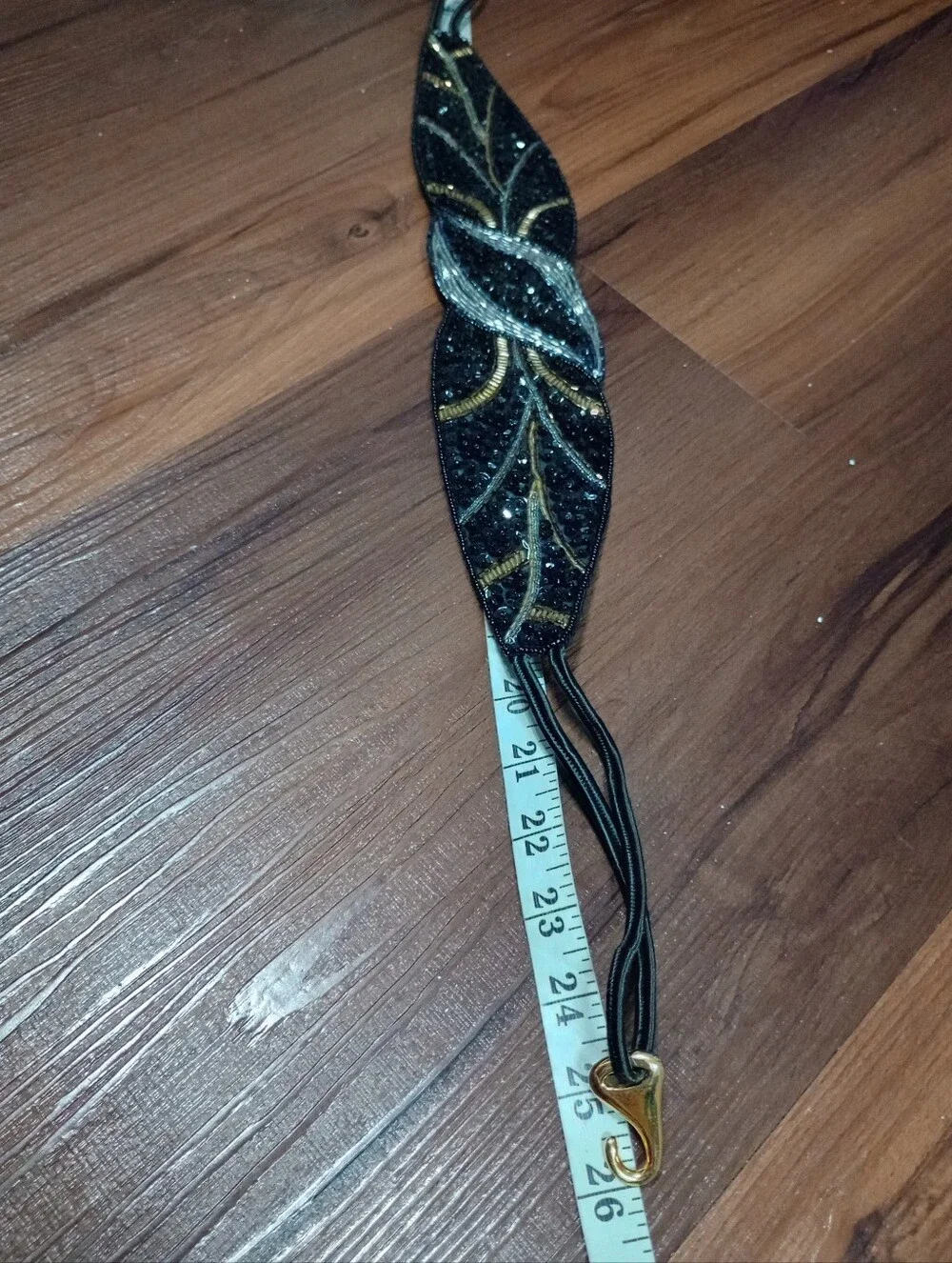 Vintage 80s Milor Gold Silver Sequin Beaded Elastic Belt